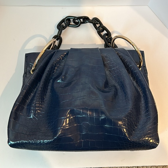 Anthropologie House of Want Blue Faux Crocodile Leather Clutch Shoulder Bag EUC - Picture 7 of 12